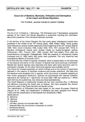 Check-list of Blattaria, Mantodea, Orthoptera and Dermaptera of the ...