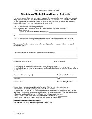 Attestation of Medical Record Loss or Destruction - Iowa Medicaid ...