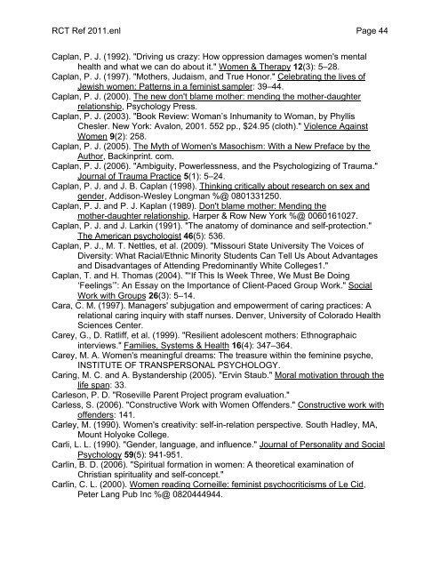 EndNote X1 - RCT Ref 2011 - Jean Baker Miller Training Institute