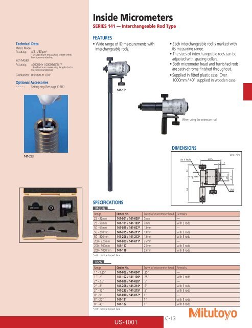 Mitutoyo1001 Catalog.pdf - JW Donchin CO.