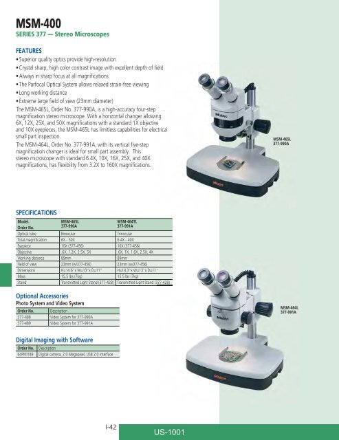 Mitutoyo1001 Catalog.pdf - JW Donchin CO.