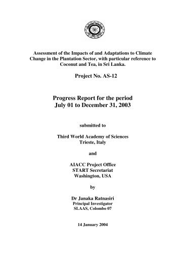 Progress Report for the period July 01 to December 31, 2003 - IRI