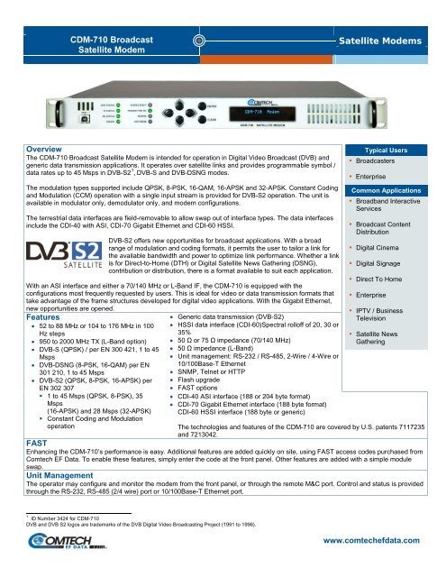 Satellite Modems CDM-710 Broadcast Satellite ... - telecomnetworks