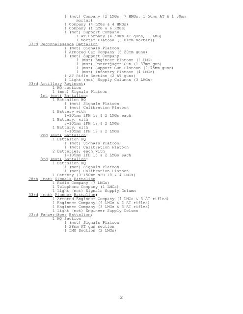 Organization of the 15th Panzer Division with all assigned ...