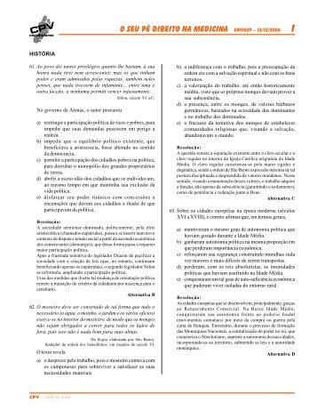 O seu pÃ© direito na medicina unifesp â 13/12/2006 - CPV