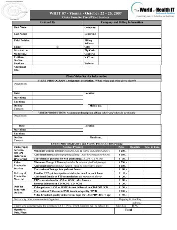 Photographer and Videographer Order Form