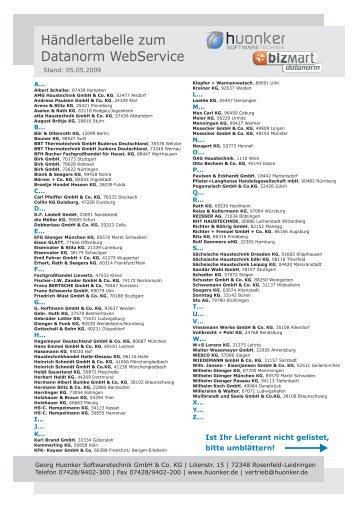Händlertabelle zum Datanorm WebService - Huonker