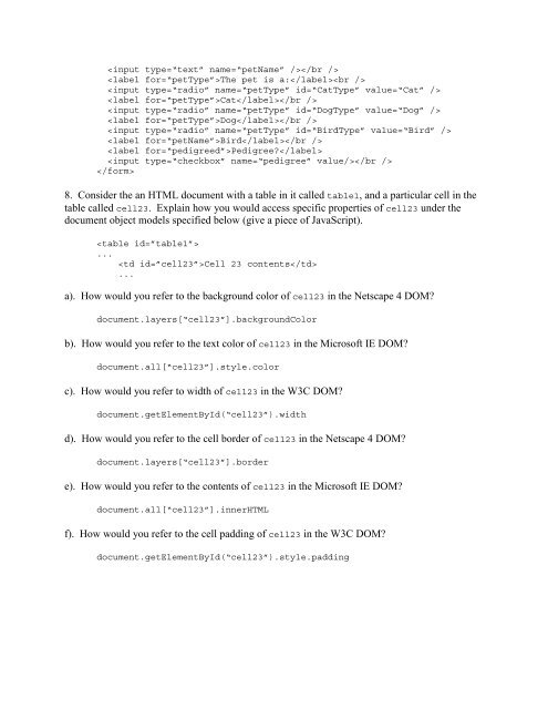 Answers to practice questions for the final exam. 1. Write a CSS style ...