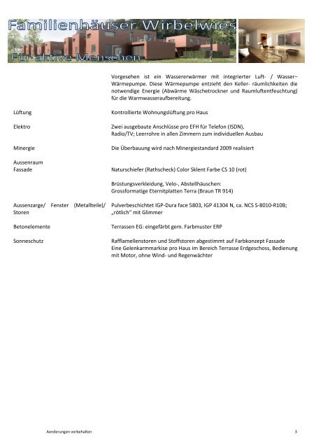 Approximativer Kurzbaubeschrieb 1. Etappe EFH