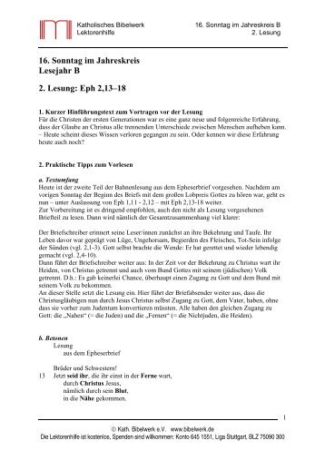 16. Sonntag im Jahreskreis Lesejahr B 2. Lesung: Eph 2,13–18