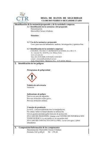 Cloruro Ferrico Hexahidratado MSDS - CTR Scientific