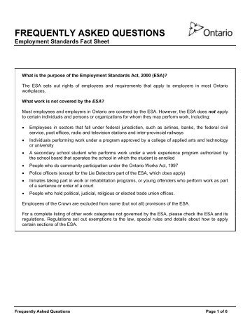 Employment Standards Fact Sheet -- Frequently Asked Questions