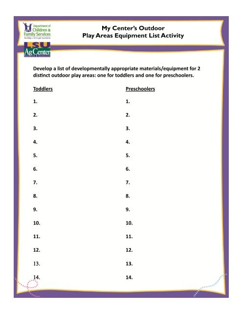 Developmentally Appropriate Outdoor Play Equipment