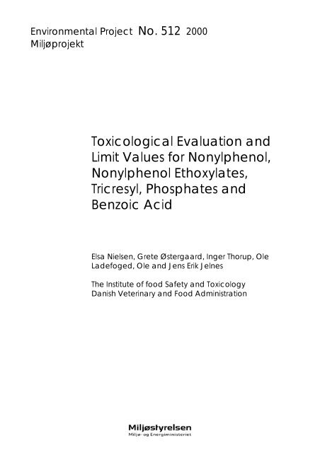 Toxicological Evaluation and Limit Values for ... - MiljÃ¸styrelsen