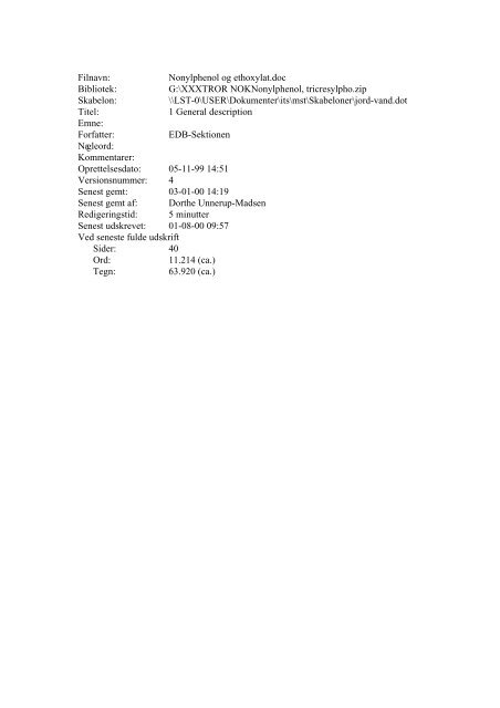 Toxicological Evaluation and Limit Values for ... - MiljÃ¸styrelsen