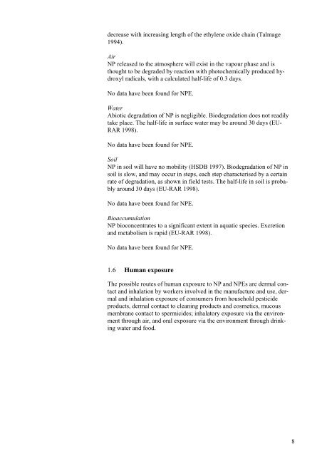 Toxicological Evaluation and Limit Values for ... - MiljÃ¸styrelsen