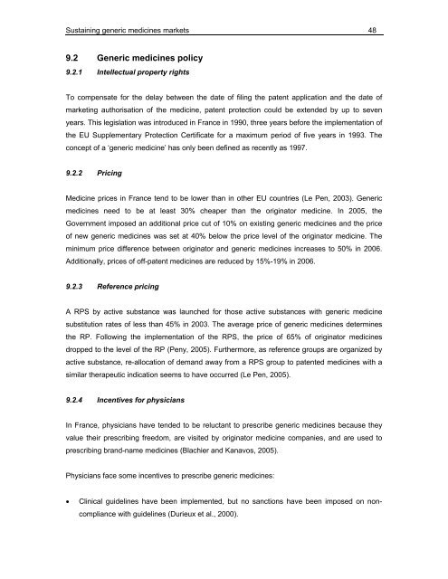 Sustaining Generic Medicines Markets in Europe