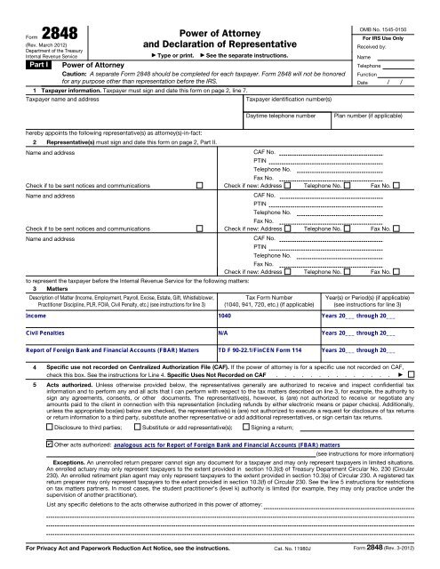 Form 2848 (Rev. March 2012) - Internal Revenue Service