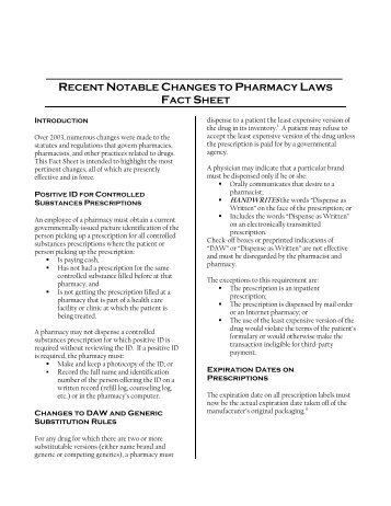 recent notable changes to pharmacy laws fact sheet - Nevada State ...