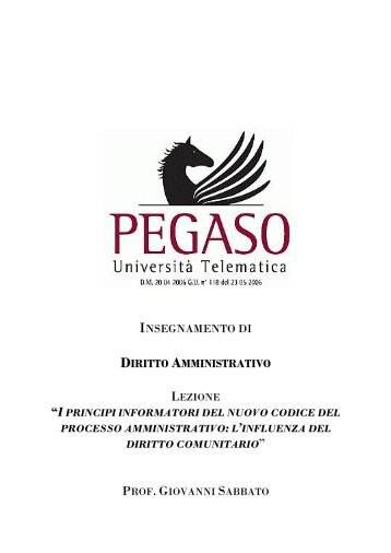 diritto amministrativo - UniversitÃ  Telematica Pegaso