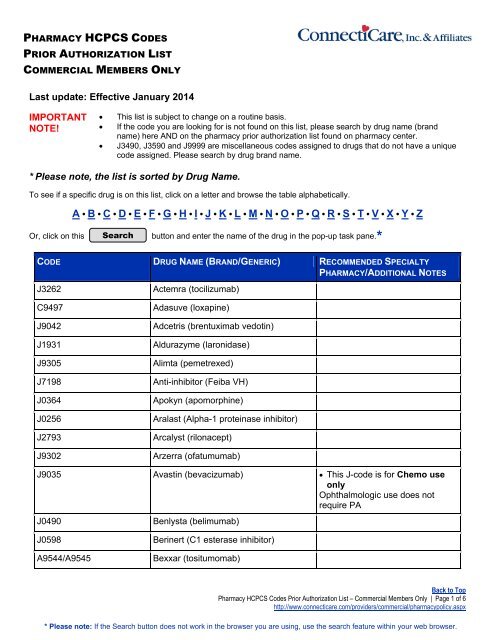 Pharmacy HCPCS Codes Prior Authorization List ConnectiCare pharmacy-hcpcs-codes-prior-authorization-list-connecticare