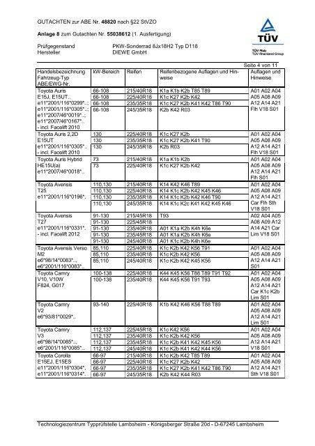 GUTACHTEN zur ABE Nr.  48820 nach §22 StVZO Anlage 8 zum ...