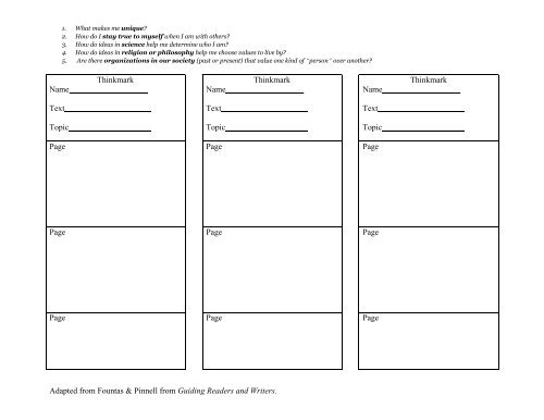 Adapted from Fountas & Pinnell from Guiding Readers and Writers ...