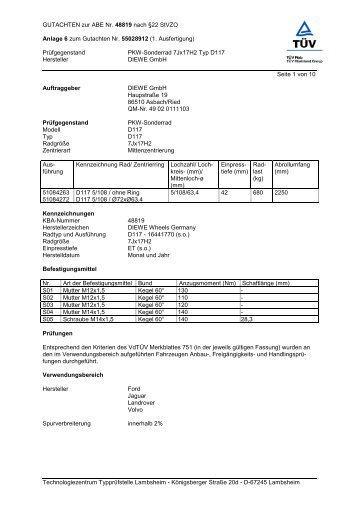 GUTACHTEN zur ABE Nr.  48819 nach §22 StVZO Anlage 6 zum ...