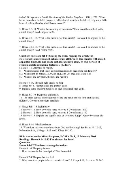 Bible studies on the Minor Prophets, HOSEA No.1, 9 January 2003 ...
