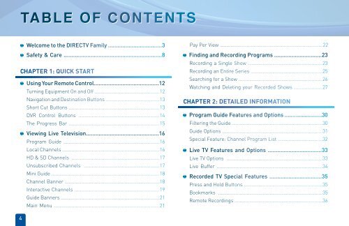 table of contents - DirecTV