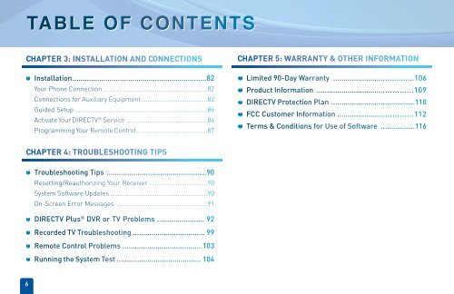 table of contents - DirecTV