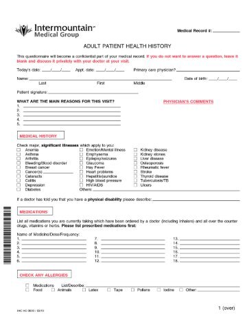 medical health history form