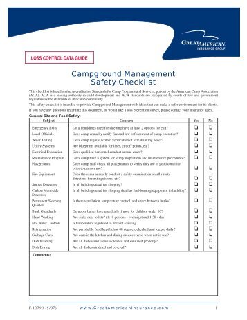 Campground Management Safety Checklist - Great American ...