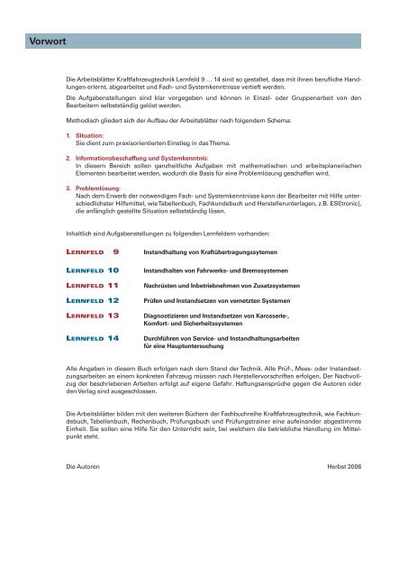 Arbeitsblätter Kraftfahrzeugtechnik Lernfeld 9 … 14