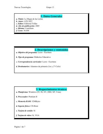 1. Datos Generales 2. Descripciones y contenidos 3 ... - BSCW