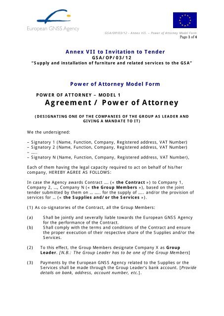 Power Of Attorney (Annex VII) - European GNSS Agency