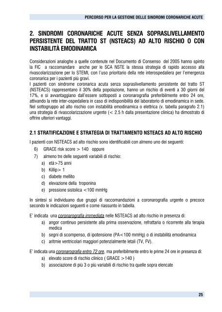 percorso per la gestione delle sindromi coronariche acute