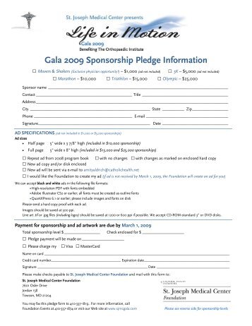 Gala 2009 Sponsorship Pledge Information - St. Joseph Medical ...