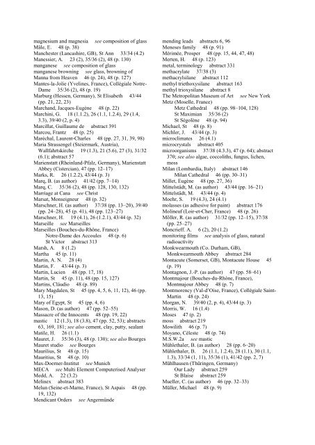 CV/CVMA NEWSLETTER INDEX - Corpus Vitrearum Medii Aevi