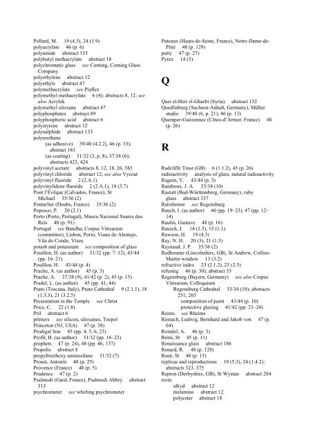 CV/CVMA NEWSLETTER INDEX - Corpus Vitrearum Medii Aevi