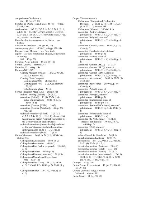 CV/CVMA NEWSLETTER INDEX - Corpus Vitrearum Medii Aevi