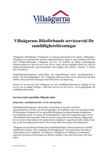 VillaÃ¤garnas RiksfÃ¶rbunds serviceavtal fÃ¶r samfÃ¤llighetsfÃ¶reningar