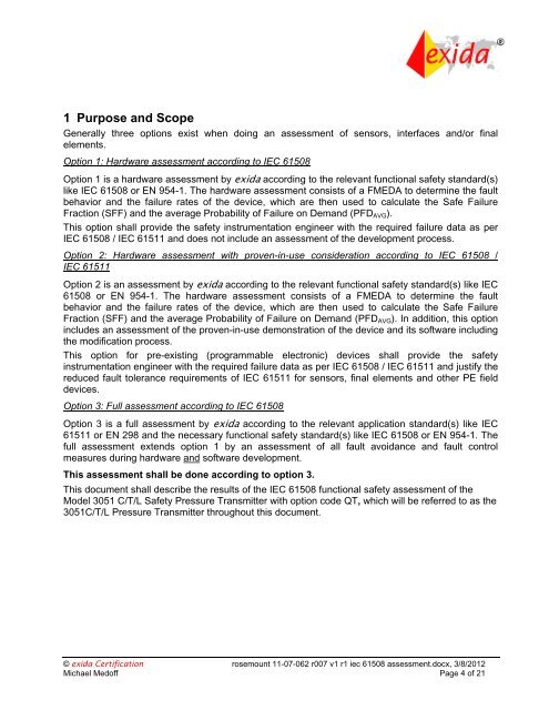 IEC 61508 Functional Safety Assessment Rosemount Inc. - Exida