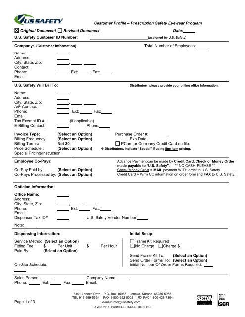 US Safety Prescription Customer Profile Form (PDF)