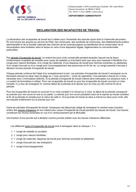 Instructions Declaration Des Incapacites De Travail Ccss