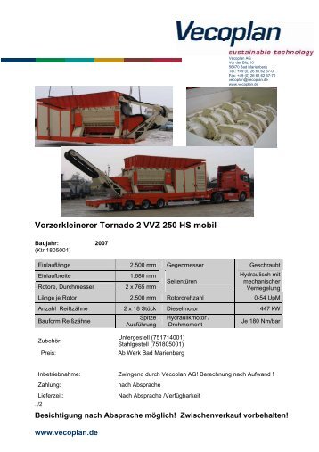 Vorzerkleinerer Tornado 2 VVZ 250 HS mobil - Vecoplan AG