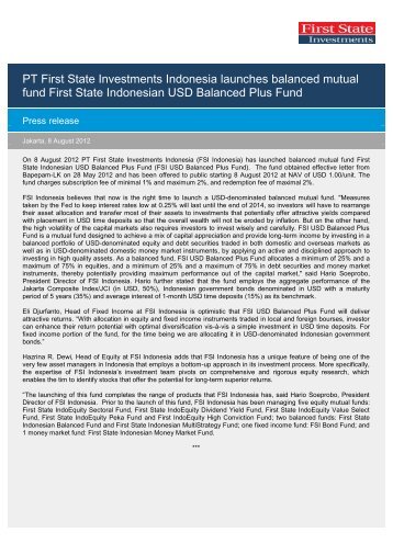 PT First State Investments Indonesia launches balanced mutual fund ...