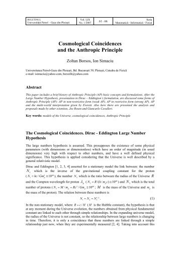 Cosmological Coincidences and the Anthropic Principle - BMIF