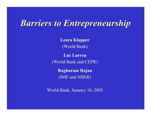 Barriers to Entrepreneurship - World Bank
