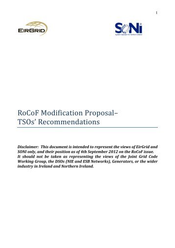 RoCoF Modification Proposalâ TSOs' Recommendations - Eirgrid